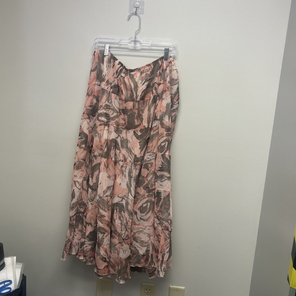 Ruby Rd Floral Sheer Layered Watercolor Maxi Skirt Size  22w